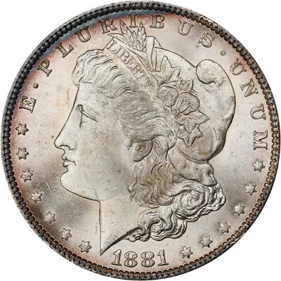 Morgan Dollar 1881-O, NGC MS-65 Old Holder. Beautiful Peripheral Toning! - Image 1 of 4