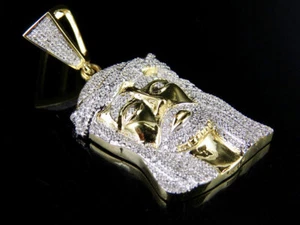 Men's 10K Yellow Gold Jesus Face Piece Genuine Diamond Charm Pendant 0.35 Ct ... - Picture 1 of 10