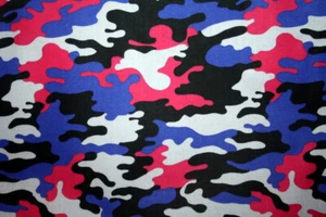 CAMOFLAUGE IN RED, WHITE, BLUE AND BLACK - 100% COTTON FABRIC - Picture 1 of 3