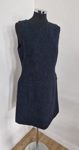 Hobbs blue wool dress size 12 pinafore pockets tweed drop waist lined flecked - Picture 1 of 9