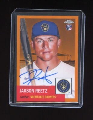 2022 Topps Chrome Platinum Orange Refractor Auto /25 - Jakson Reetz RC - Brewers - Image 1 of 2