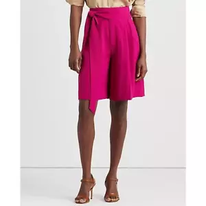 Lauren Ralph Lauren Pleated Georgette Wide Leg Shorts High Waisted Pink US 6 NWT - Picture 1 of 11