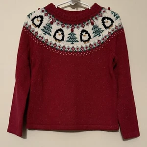 Jingles & Joy Größe 4T funkelnder Weihnachtsbaum Pinguine Pullover - Bild 1 von 2
