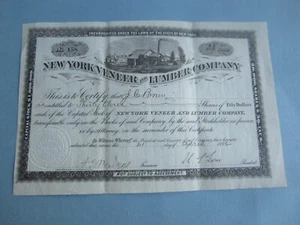 1884 - NEW YORK VENEER anf LUMBER Company - Stock Certificate - NEW YORK - Picture 1 of 1