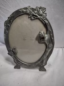 "Marco de metal estilo Art Nouveau Deco peltre dama mujer 6,5"" x 4"" ovalado" - Imagen 1 de 4