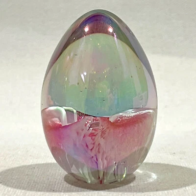 MT. MOUNT ST. HELENS GLASS Iridescent Egg Paperweight Uses Volcanic Ash 2.25" - Image 1 of 4
