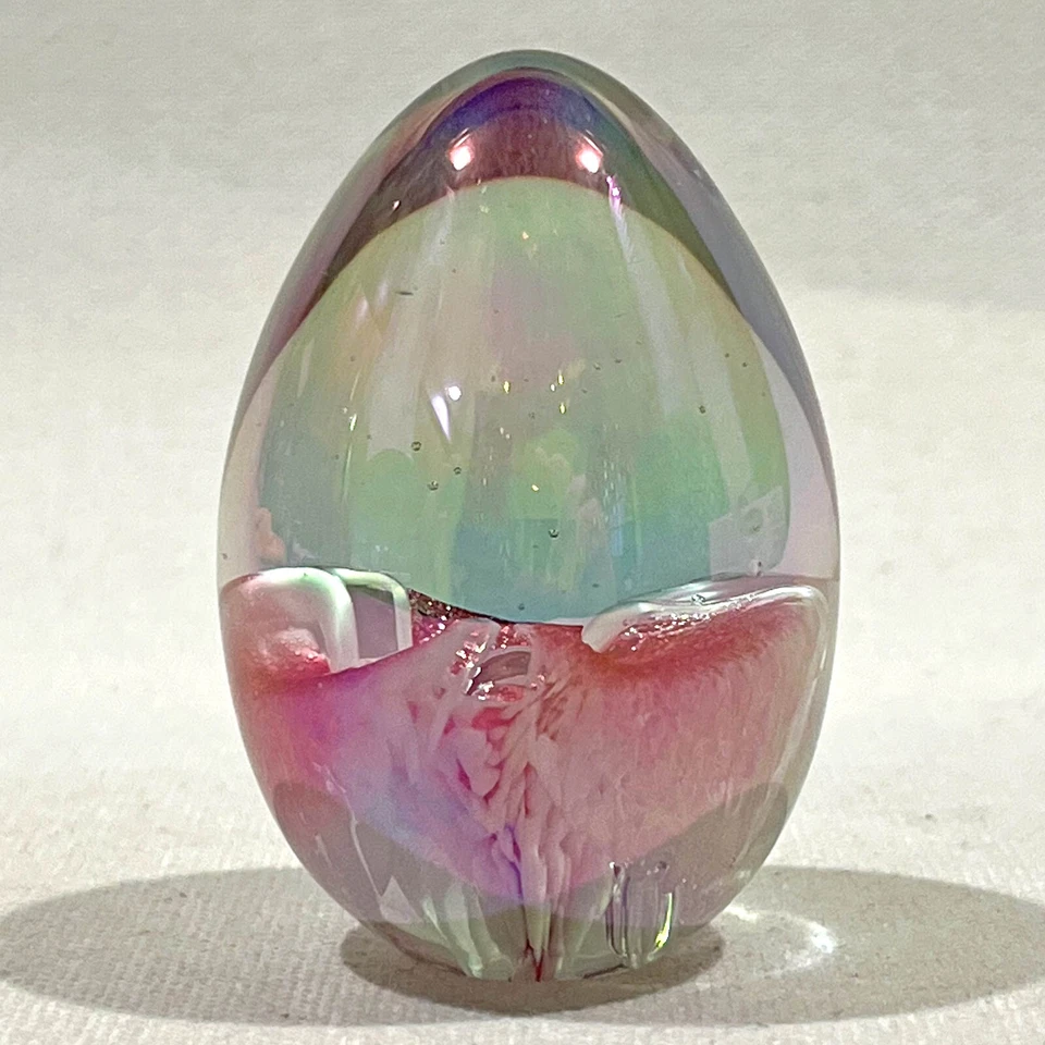 MT. MOUNT ST. HELENS GLASS Iridescent Egg Paperweight Uses Volcanic Ash 2.25" - Image 1 of 4