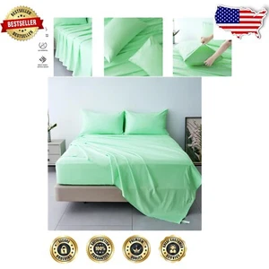 Luxurious Mint 3-Piece Twin Cotton Sheet Set - Deep Pocket & Breathable Comfort - Picture 1 of 8