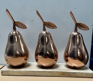 Copper Pear Sculpture Kitchen Decor, 3-Piece Set on Wood Base, 12" - Picture 1 of 3