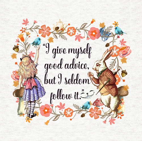 MOONLAKE FABRICS Alice In Wonderland Good Advice Fabric Craft Panels in 100% Cotton or Polyester