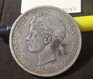 Spain 5 Pesetas, 1898 - Picture 1 of 5