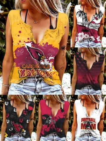 Arizona Cardinals V-neck T-shirts Ring Hole Sleeveless Tank Tops Summer Vests Cover