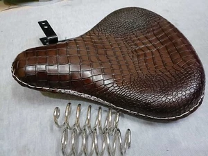Crocodile Genuine Pure Leather saddle solo seat Fit for Royal Enfield Bullet - Picture 1 of 8