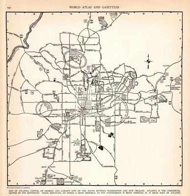 Mapa vintage de ATLANTA Georgia Atlanta Georgia City 1939 mapa de calles 2111 Foto 1 de 3