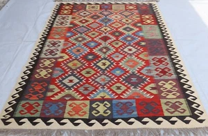 6x8 Afghan Kilim Rug, Authentic Flatweave Rug, Veg dye Wool Oriental Turkmen Rug - Picture 1 of 13