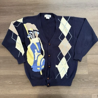 Vintage Pringle of Scotland Cardigan Blue Mens Large Grandpa Sweater Golf - Image 1 of 4