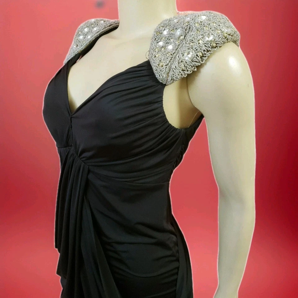 Vestido ABS Collection by Allen Schwartz negro cóctel adornado hombros 4 #1 Foto 1 de 4