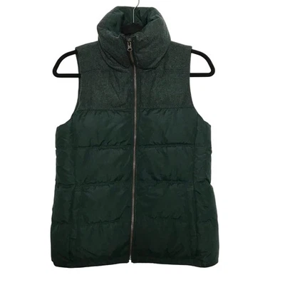 Old Navy Womens XSmall Mixed Fabric Frost Free Vest Green Quilted Pockets Winter - Image 1 of 4