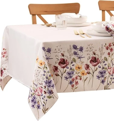 Elrene Home Poppy Wildflower Botanical Border Fabric Tablecloth 60X144 - Image 1 of 3