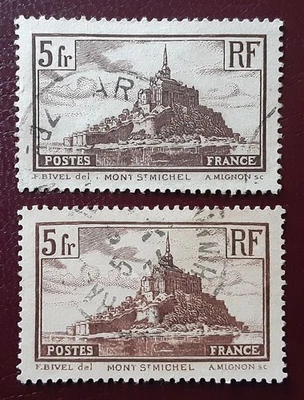 FRANCE 1929 1930 5f Used Mont Saint Michel Mi 240a, b Scott 249-50 Superb 9424 - Image 1 of 2