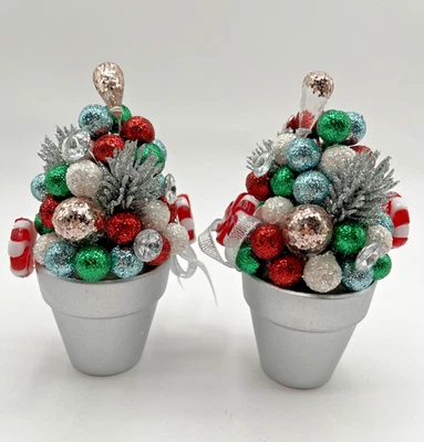 Salzburg Creations Mini Peppermint Christmas Tree in Pot - Glitter Table Deco - Image 1 of 4