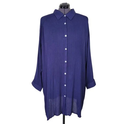 Vestido recto Roamans talla 26W azul crepé botón frontal lengüeta enrollable manga Dolman nuevo Foto 1 de 4