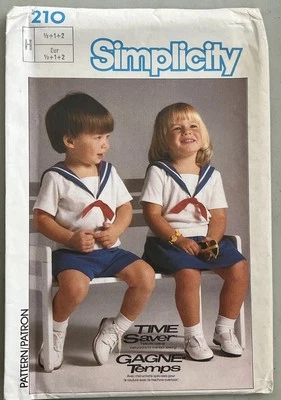 Simplicity Pattern 210 Toddler Sailor Outfit UNCUT Sizes 1/2, 1, 2 Sewing 1985 - Image 1 of 3