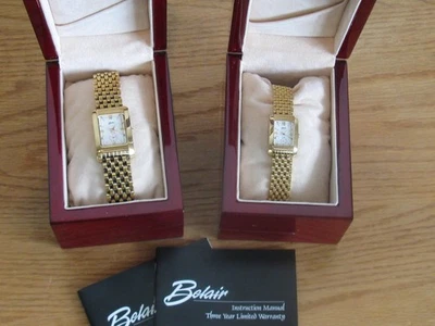 Belair 902.505 Tono Dorado Cuarzo Analógico Hombre Tanque Reloj Nuevo Batería Caja Folleto Foto 1 de 4