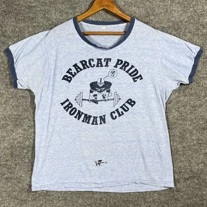 VINTAGE 70s Bearcat Ironman Club T Shirt Mens Medium Ringer Gym Lifting Football - Picture 1 of 14