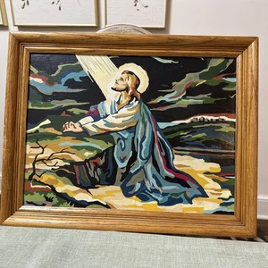 Vintage Malen nach Zahlen ~ Jesus im Garten Gethsemani betend ~ Holzrahmen! - Bild 1 von 6