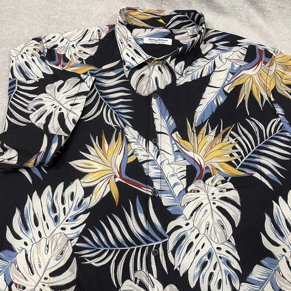 Tommy Bahama Men's Size 2XLT Tall Tropical Leaf Print Poly Blend Hawaiian Shirt - Image 1 of 4