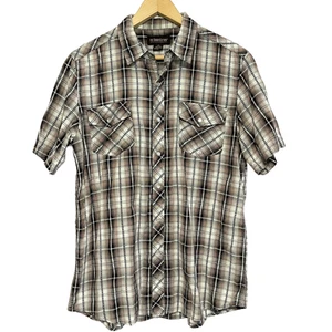 No Boundaries Western Pearl Snap Shirt Mens Size L Brown Plaid Cotton Cowboy - Picture 1 of 11