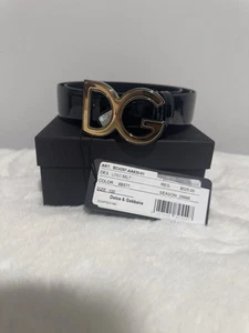 Dolce & Gabbana Dg Patent Leather Belt In Black 100% AUTHENTIC Size 100 - Picture 1 of 2
