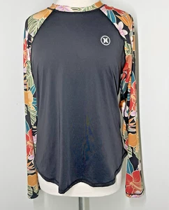 Hurley Black Multicolored Floral Rash Guard UPF 50+ Womens Long Sleeve Shirt XXL - Picture 1 of 9