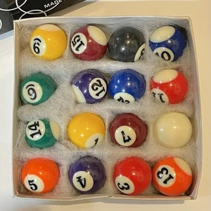 Vintage Miniature Billiard Ball (Full Set of 16) 1.5" Balls In Box Pool Mini - Picture 1 of 6