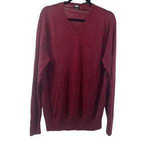 Uniqlo Pullover Herren Large Rot 100% Wolle Pulli V-Ausschnitt Leicht - Bild 1 von 4