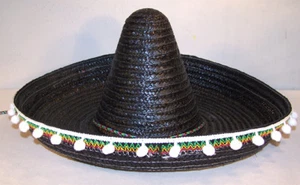 SOMBRERO SOMBRERO NEGRO CON BORLAS fiesta sombreros gorras gorras gorras gorras tocados mexicanos méxico - Imagen 1 de 1
