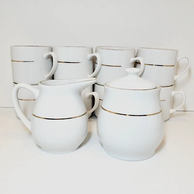 EP Excelente China Acento Dorado Blanco Café Té Servicio Set Tazas Crema y Azúcar Foto 1 de 4