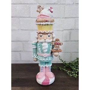 Cupcake Gingerbread Nutcracker Figure Pink Blue Pastel Christmas 12" Sweets NEW - Picture 1 of 9