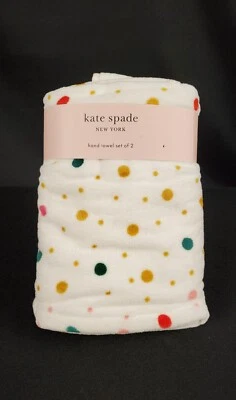 KATE SPADE- NEW YORK~ 2 HAND TOWELS~WHITE w/MULTICOLORED POLKA DOTS~NEW! - Image 1 of 2