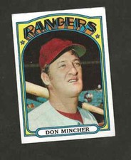 1972 TOPPS BASEBALL CARD # 242 DON MINCHER Texas Rangers  ex