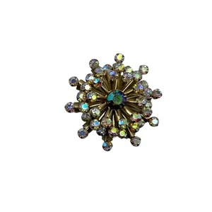 Vintage Midcentury Aurora Borealis AB Strass Atom Sunburst Schneeflocke Brosche 2" - Bild 1 von 5