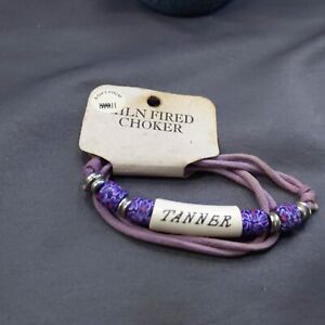 Tanner Wrap Bracelet Leather Personalized Name Boho Purple Kiln Fired Beads
