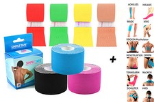 3x Kinesiologie Tape Simple Tape + 12 Istruzioni - 5m IN Diversi Sparsets
