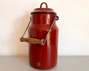 Jarra de leche esmaltada granate años 30 Checoslovaquia lata de leche rústica país francés - Imagen 1 de 10