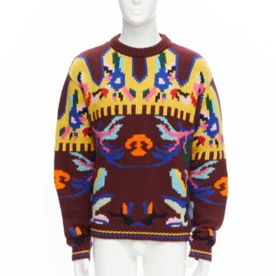 PRADA 2018 multicolour graphic virgin wool cashmere crew neck sweater IT48 M - Image 1 of 4