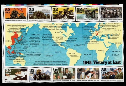 ALLY'S STAMPS US Scott #2981 32c WWII - 1945 Block of 10 MNH [FP-74] Cover
