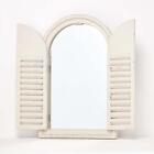 White Garden Mirror Frame with Shutters Distressed Style Oval Top H 59 x W 37 cm