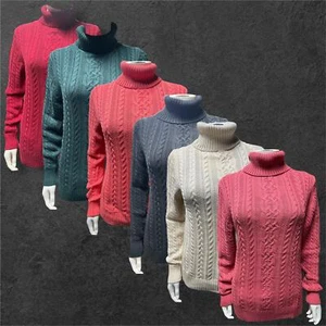 Damen High Neck Twist Fashion Pullover Top Qualität Zopfmuster Sweater 24-15 - Bild 1 von 14