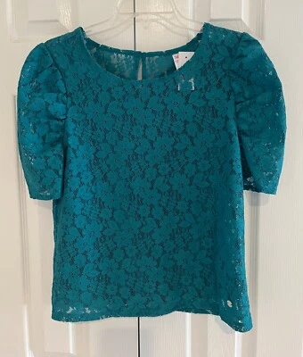 NWT JUSTICE GirlsTeal Lace Puff Sleeve Top/Blouse - Size 16-18- Casual or Dressy - Image 1 of 4